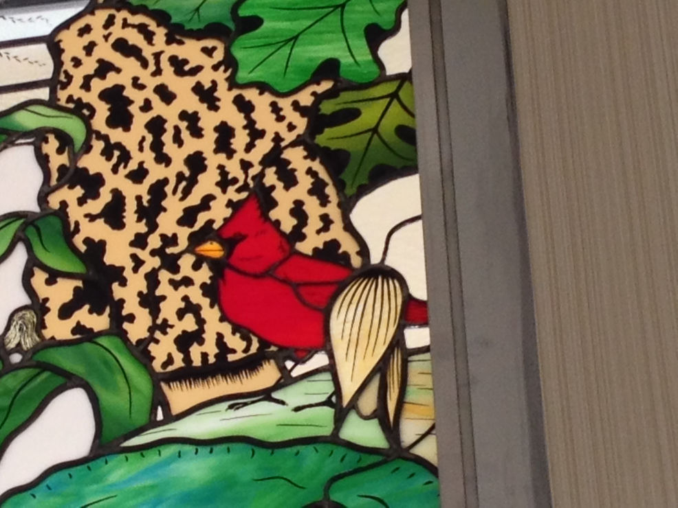 Detail: Bluffland Highlights stained glass window at F&M Bank