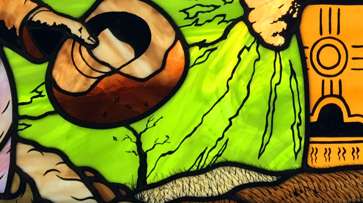 Rustician detail: Stained glass panel by Karl Unnasch
