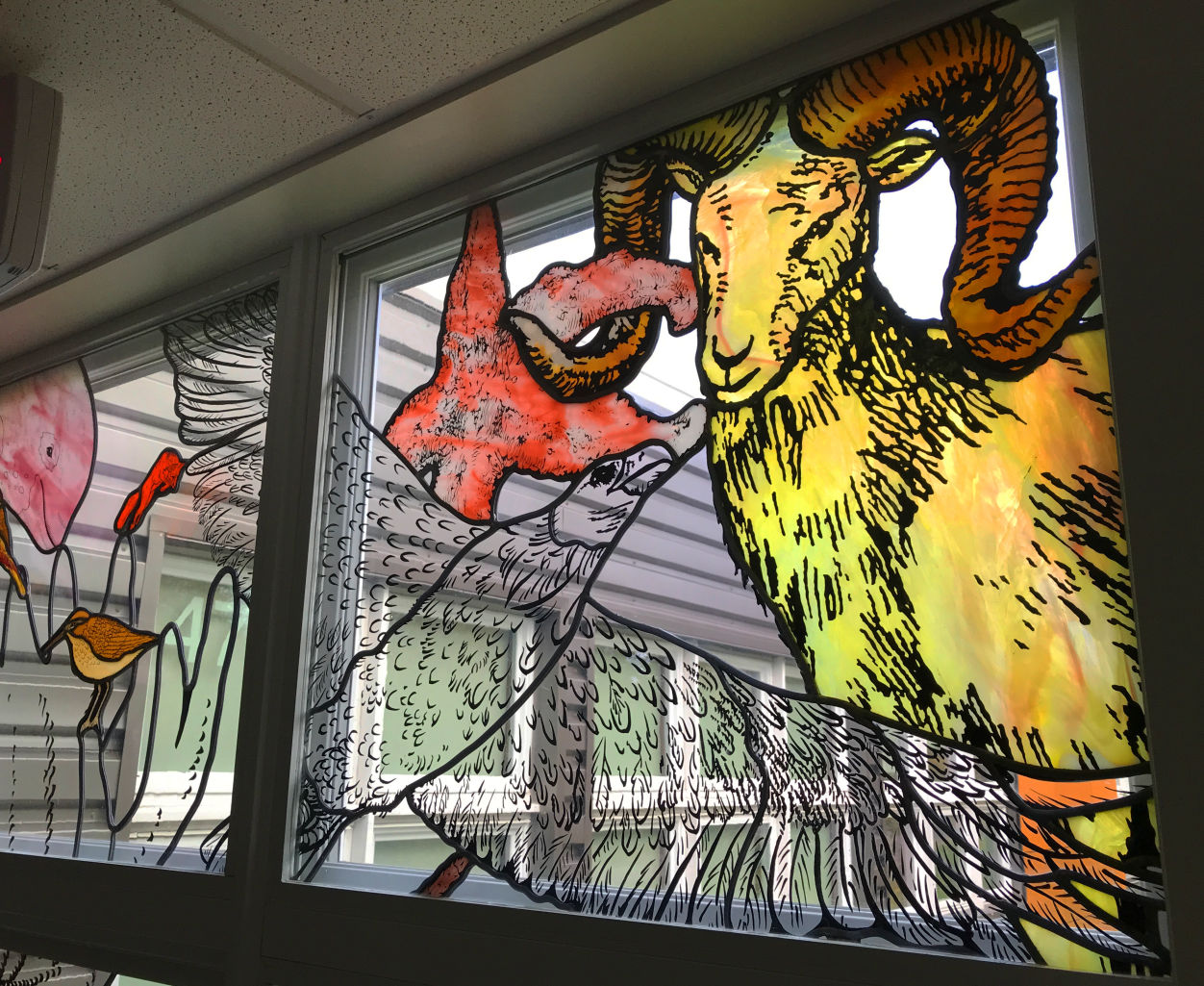 "See Us Now" - A stained glass window bay at Turnagain Elementary, Anchorage, AK