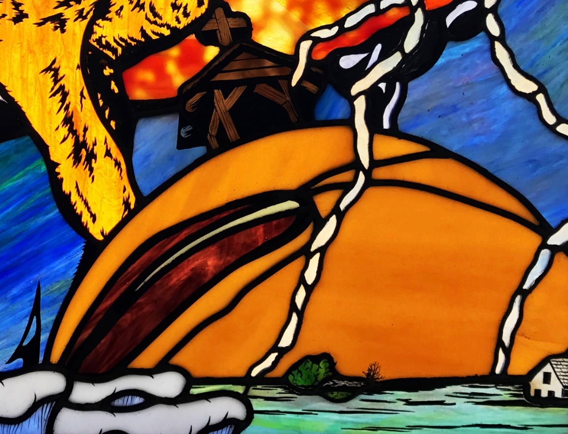 Rustician detail: Stained glass panel by Karl Unnasch